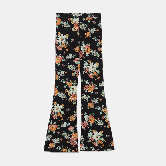 ZARA Floral Print Flare Leg Pants - Picture 8 of 8